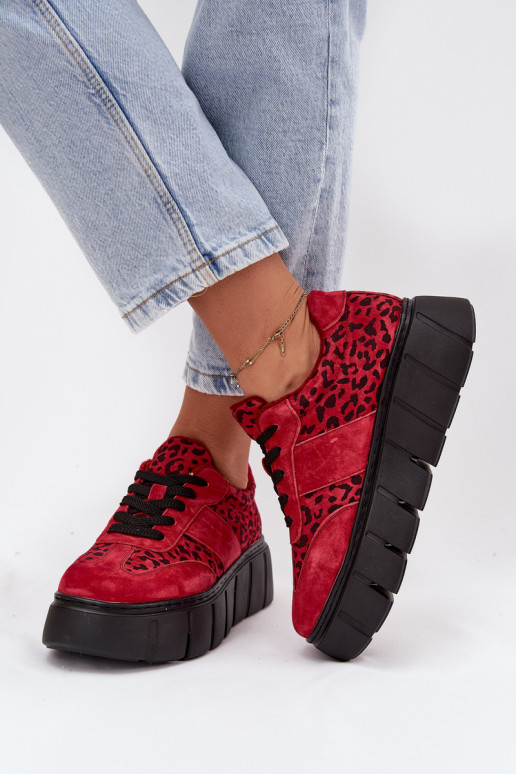 Zomšiniai moteriški sportbačiai su masyvia platforma „Vinceza 66841 Leopard Red“
