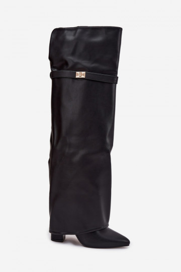 Šilti aulinukai virš kelių, su atlenkiamu kotu ir blokiniu kulnu, juodi, „Serelle“ 2