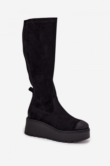 Moteriški ilgaauliai aulinukai su platforma ir pleištais Vinceza 58342 juodi 2