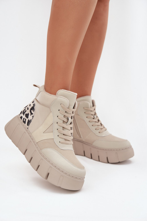 Vinceza 66838 smėlio spalvos moteriški odiniai aulinukai su platforma