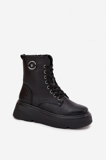 Moteriški pašiltinti aulinukai iki kulkšnių su platforma ir dekoratyvine detale Vinceza 16513 juodi 2