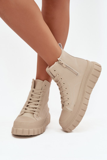„Big Star SS274535“ smėlio spalvos moteriški pašiltinti platforminiai sportbačiai iš eko odos