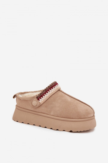 „Lyrisse“ šviesiai smėlio spalvos moteriški žemakulniai sniego batai su judančiu dirželiu ir siuvinėta platforma 2