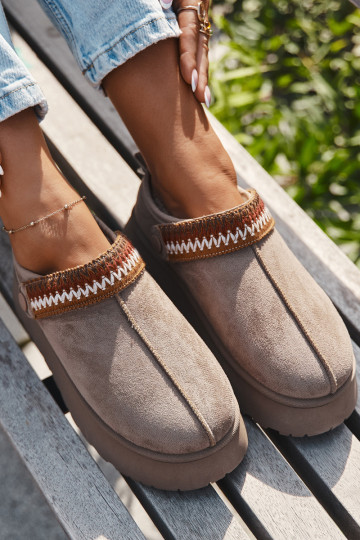 „Lyrisse“ moteriški žemakulniai sniego batai su judančiu dirželiu ir siuvinėta platforma, tamsiai smėlio spalvos 2