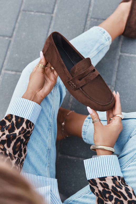 Roseline moteriški plokščiapadžiai mokasinai, tamsiai rudos spalvos