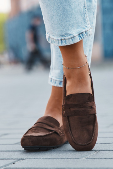 Roseline moteriški plokščiapadžiai mokasinai, tamsiai rudos spalvos 2