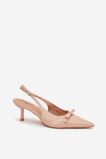 Lakuotos odos, kūno spalvos „Olvena“ aukštakulniai su stiletais ir kaspinu 2