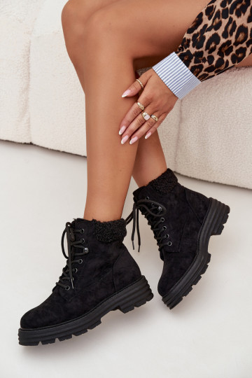 Lyrinne juodi izoliuoti moteriški aulinukai su raišteliais