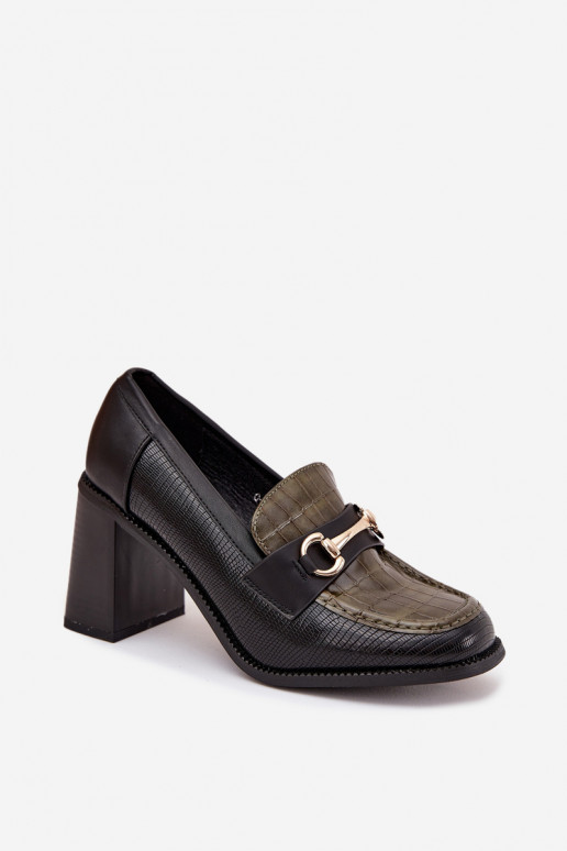 Moteriški bateliai su įspaudais ir auksinėmis detalėmis, žali ir juodi, „Novella“