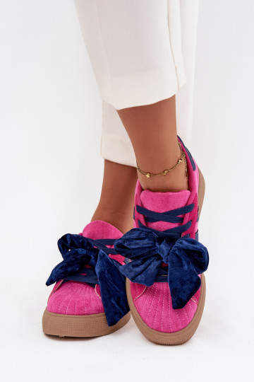 Moteriški fuksijos spalvos „Ashlyn“ aksominiai sportbačiai su kaspinu