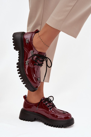 Artiker 57C0336 bordo spalvos lakuotos odos moteriški žemakulniai bateliai su smeigtukais