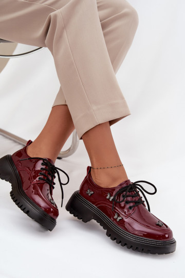 Artiker 57C0336 bordo spalvos lakuotos odos moteriški žemakulniai bateliai su smeigtukais 2