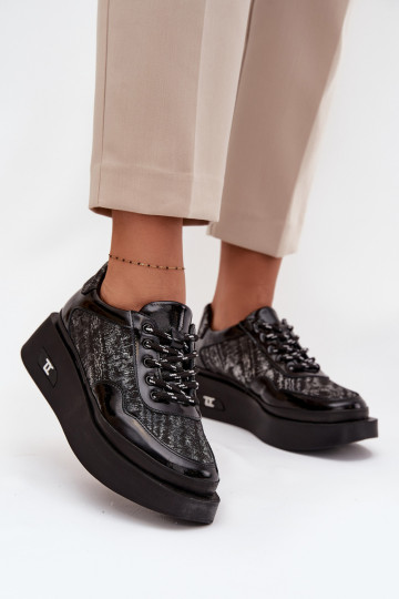 Artiker 57C2043 juodos ir sidabrinės spalvos moteriški odiniai bateliai su raišteliais