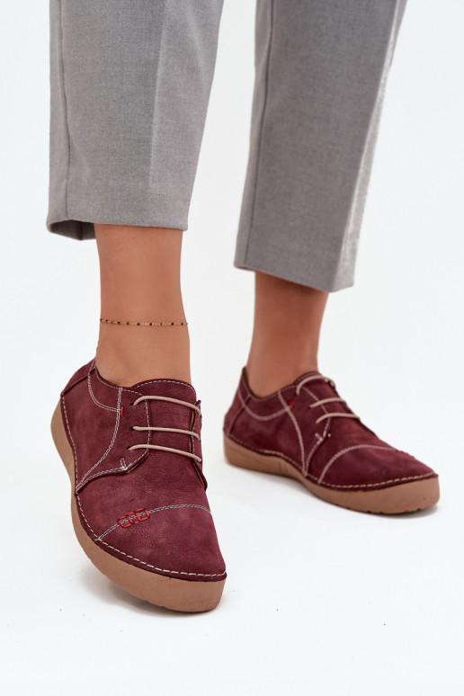 Artiker 57C2111 bordo spalvos odiniai moteriški žemakulniai bateliai su siūlėmis