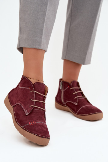 Artiker 57C2116 bordo spalvos odiniai moteriški žemakulniai bateliai su užtrauktuku