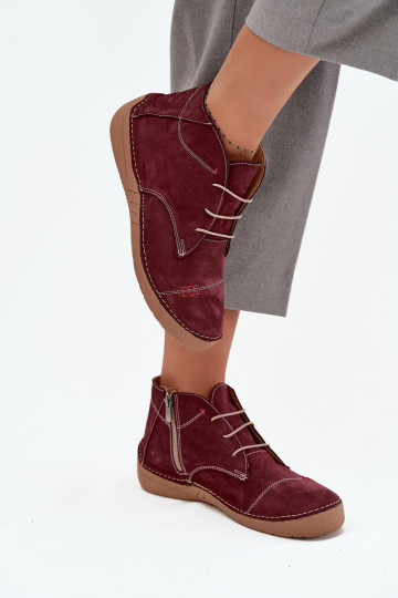 Artiker 57C2116 bordo spalvos odiniai moteriški žemakulniai bateliai su užtrauktuku