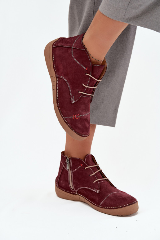 Artiker 57C2116 bordo spalvos odiniai moteriški žemakulniai bateliai su užtrauktuku