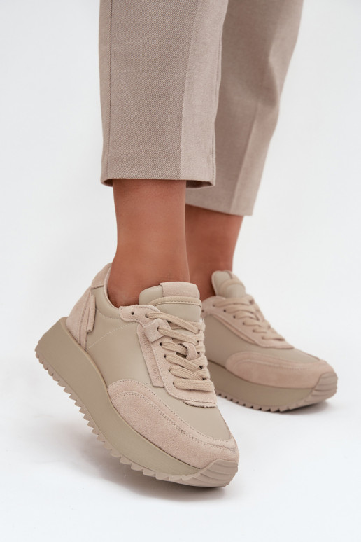 Artiker 55C0021 smėlio spalvos moteriški odiniai sportbačiai su platforma