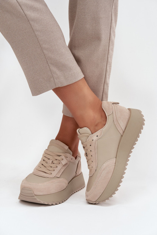 Artiker 55C0021 smėlio spalvos moteriški odiniai sportbačiai su platforma