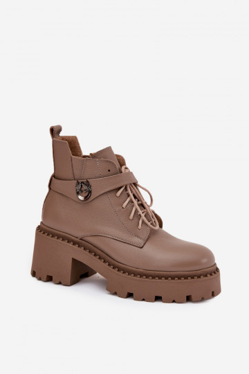 Moteriški odiniai aulinukai iki kulkšnių su dekoratyviniu dirželiu Zazoo 60557 tamsiai smėlio spalvos 2