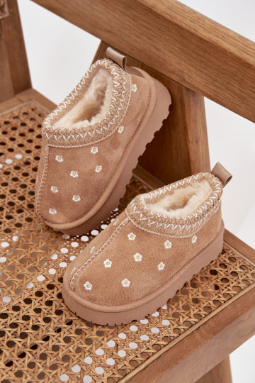 Vaikiški sniego batai su gėlėmis, kailio pamušalu, smėlio spalvos „Palina“