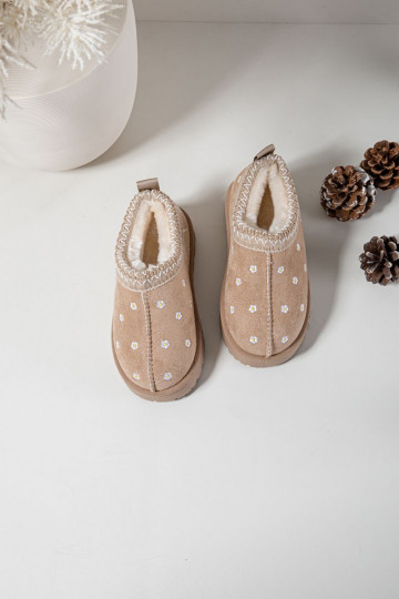 Vaikiški sniego batai su gėlėmis, kailio pamušalu, smėlio spalvos „Palina“ 2