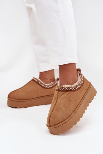 Moteriški žemakulniai sniego batai su siuvinėjimu ant kupranugario spalvos „Taliah“ platformos