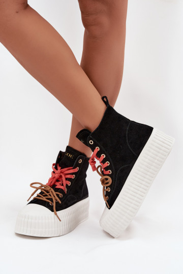 Zomšiniai moteriški sportbačiai su stora platforma GOE SS2N4046 juodi