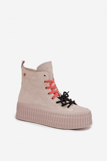 Zomšiniai moteriški sportbačiai su šiluma ant didžiulės platformos GOE SS2N4047 smėlio spalvos 2