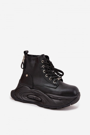 GOE SS2N4301 moteriški odiniai pašiltinti platforminiai aulinukai iki kulkšnių, juodi 2