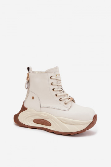 GOE SS2N4300 šviesiai smėlio spalvos odiniai moteriški platforminiai aulinukai su pašiltinimu 2