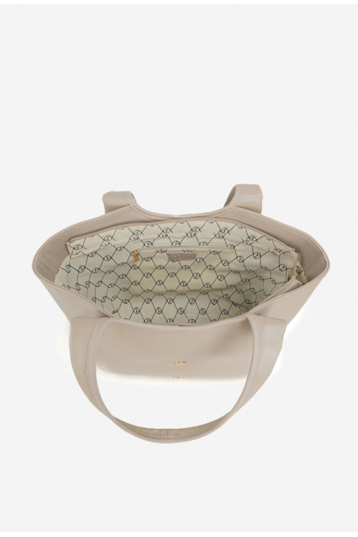 NOBO BAG6010-015 šviesiai smėlio spalvos pirkinių krepšys su sagtimi