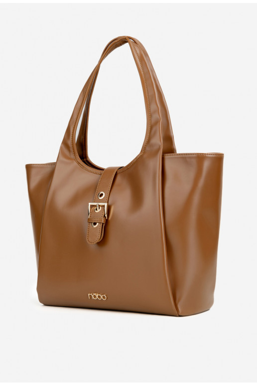 NOBO BAG6010-017 šviesiai rudas pirkinių krepšys su sagtimi