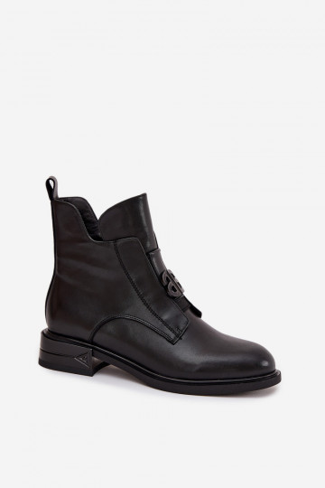 Moteriški pašiltinti odiniai aulinukai iki kulkšnių su dekoratyvinėmis detalėmis, juodos spalvos, Briselda 2