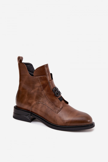 Moteriški pašiltinti odiniai aulinukai iki kulkšnių su dekoratyvinėmis detalėmis, rudi, Briselda 2