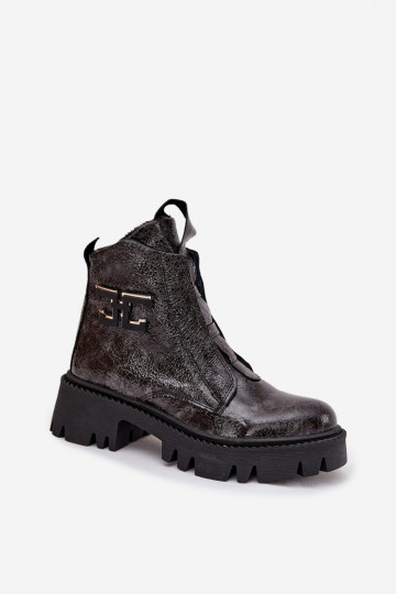 Artiker 57C2081 grafito spalvos lakuotos odos moteriški aulinukai iki kulkšnių su dekoracijomis 2