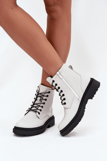 Sergio Leone BT25248-S moteriški aulinukai iki kulkšnių, balti iš natūralios odos