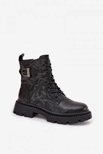 Artiker 57C1008 juodi moteriški odiniai aulinukai iki kulkšnių su raukiniais ir sagtimi 2