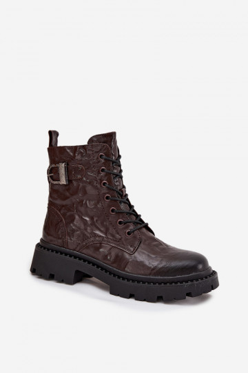 Moteriški odiniai aulinukai iki kulkšnių su raukiniais ir sagtimi Artiker 57C1007 šokolado spalvos 2