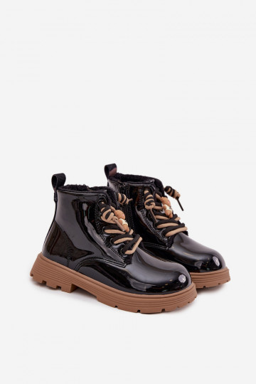 „Jovellea“ juodi, izoliuoti lakuotos odos vaikiški aulinukai su meškiuko segtuku 2