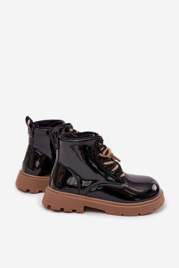 „Jovellea“ juodi, izoliuoti lakuotos odos vaikiški aulinukai su meškiuko segtuku