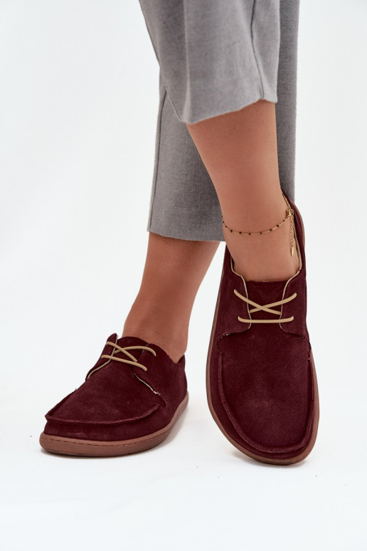 Zazoo 327 bordo spalvos moteriški basi bateliai iš natūralios zomšos