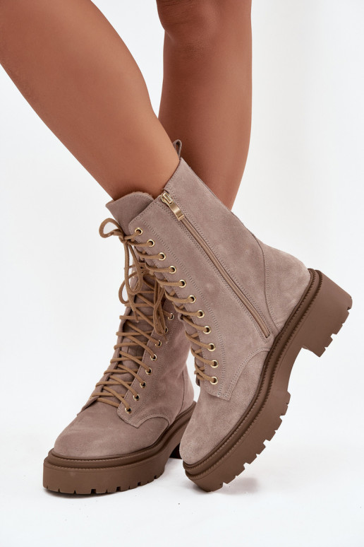 „Zazoo 4213“ moteriški aulinukai iki kulkšnių iš natūralios zomšos, su pašiltinimu, smėlio spalvos