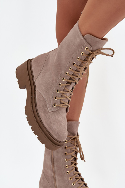 „Zazoo 4213“ moteriški aulinukai iki kulkšnių iš natūralios zomšos, su pašiltinimu, smėlio spalvos