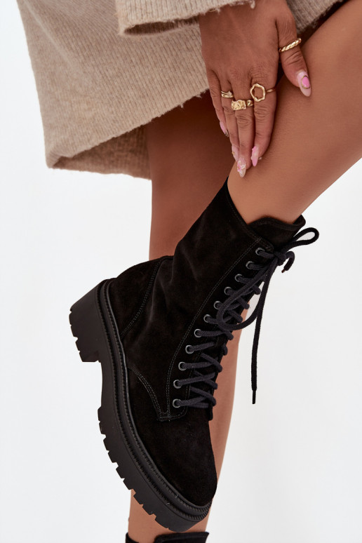 „Zazoo 4213“ moteriški aulinukai iki kulkšnių iš natūralios zomšos, su izoliacija, juodi