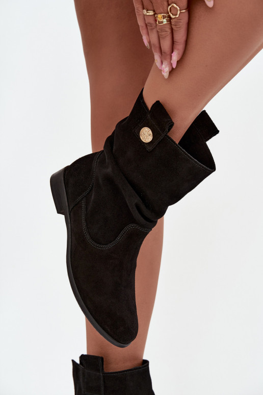 „Zazoo 4210“ moteriški odiniai zomšiniai aulinukai iki kulkšnių su raukiniais ir pašiltinimu, juodos spalvos