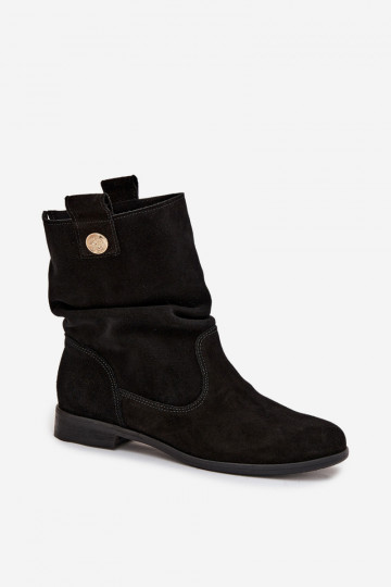 „Zazoo 4210“ moteriški odiniai zomšiniai aulinukai iki kulkšnių su raukiniais ir pašiltinimu, juodos spalvos 2