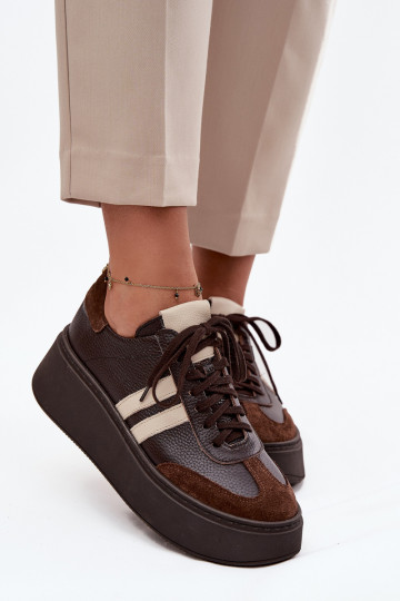 „Zazoo 3775“ šokolado spalvos odiniai moteriški platforminiai sportbačiai
