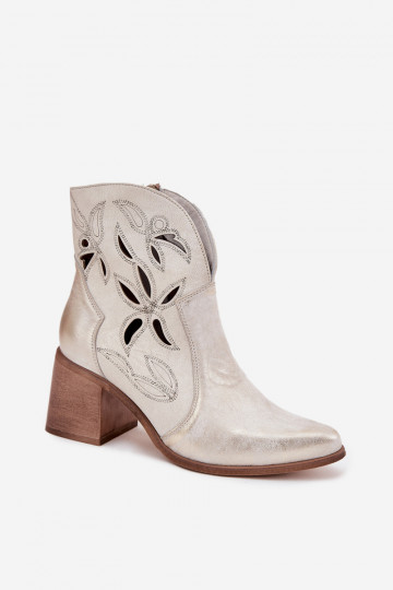 Moteriški ažūriniai aulinukai iš natūralios odos su kulnu Zazoo 3690 aukso spalvos trintuotu... 2