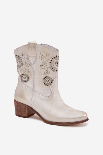 „Zazoo 3844“ auksiniai, trintuotos zomšos odos ažūriniai moteriški aulinukai iki kulno 2